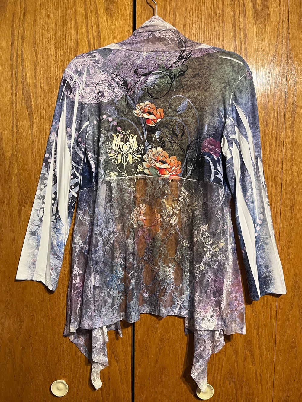 Open-Front Watercolor Print Cardigan - Purple Multicolor